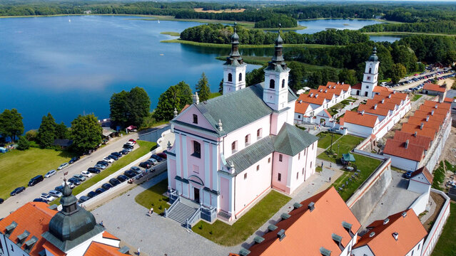 aerial pictures made with a dji mini 4 pro drone over Wigry Lake and the Post Camaldolian Monastery, Poland.