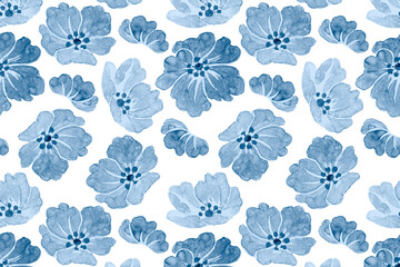 Png blue wild rose botanical pattern transparent background