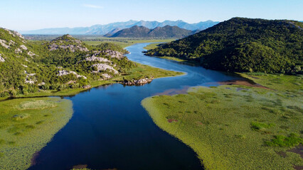 Fototapeta premium aerial pictures made with a dji mini 4 pro drone over Karuc village and river, in Montenegro