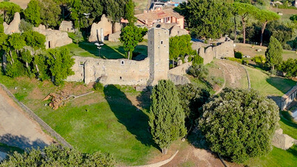 aerial pictures made with a dji mini 4 pro drone over Savello Castle, Albano Laziale, Lazio, Italy.