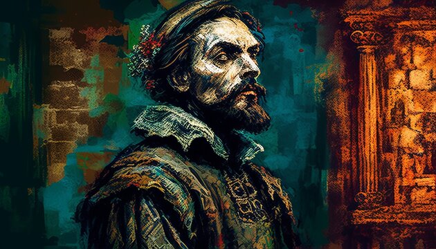 The Shakespearean Soliloquy, Amidst the grandeur of a Renaissance-era castle, an actor delivers a stirring Shakespearean soliloquy. Generated AI.