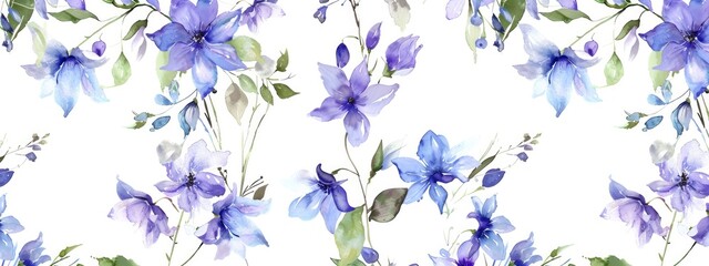 a smooth design of many blue delphiniums with stem on a white background  - obrazy, fototapety, plakaty