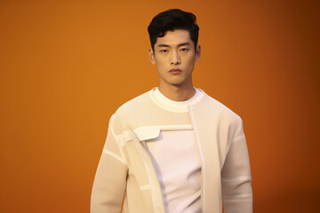 Asian Male Model on Solid Color Background