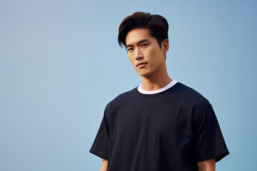 Asian Male Model on Solid Color Background