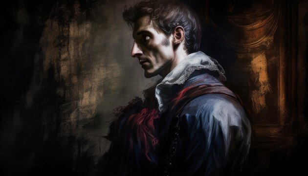 The Shakespearean Soliloquy, Amidst the grandeur of a Renaissance-era castle, an actor delivers a stirring Shakespearean soliloquy. Generated AI.