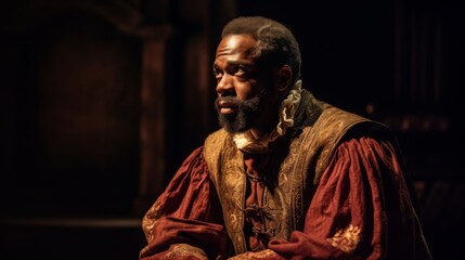 Naklejka premium The Shakespearean Soliloquy, Amidst the grandeur of a Renaissance-era castle, an actor delivers a stirring Shakespearean soliloquy. Generated AI.