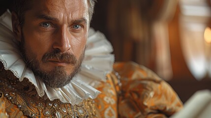 The Shakespearean Soliloquy, Amidst the grandeur of a Renaissance-era castle, an actor delivers a stirring Shakespearean soliloquy. Generated AI.