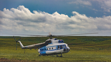 An Mi-8 passenger helicopter made an emergency landing in the northern summer tundra. Beautiful...