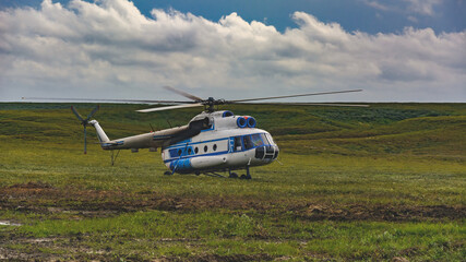 An Mi-8 passenger helicopter made an emergency landing in the northern summer tundra. Beautiful...