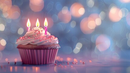 candles on a light background with a birthday cupcake - obrazy, fototapety, plakaty