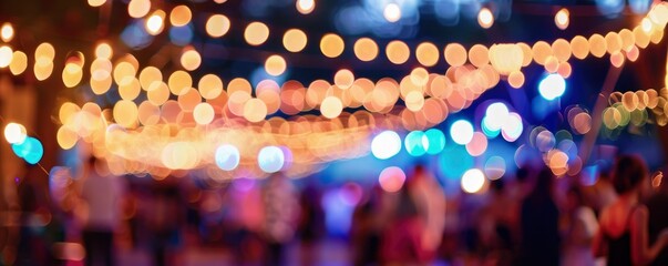 blurred picture of party night with bokeh lighting effect - obrazy, fototapety, plakaty