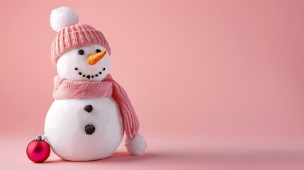 Snowman on light pink background