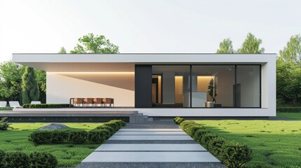 Modern house exterior day light with lawn grass,3d rendering,white backgroud, phone shoot 