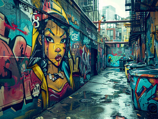 A colorful spray paint mural adds a splash of art to a gritty urban wall