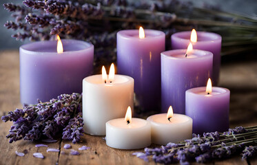 Fragrance decoration made of lavender herbs flowers and candle time for me Pro Photo
 - obrazy, fototapety, plakaty