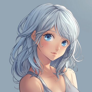 Una encantadora chica con cabello azul y una mirada angelical