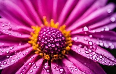 Vibrant colors of nature close up of a wet purple daisy generated
 - obrazy, fototapety, plakaty