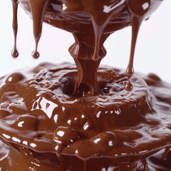 Liquid chocolate melting over chocolate fountain  