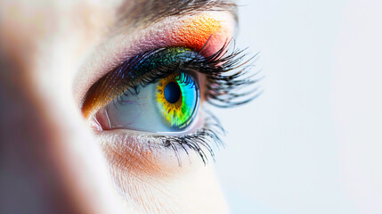 Profile View of Woman's Eye with Rainbow Iris

