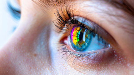 Artistic Representation of LGBTQ Colors in Woman's Eye
