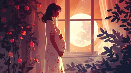 Illustration of a pregnant woman holding her belly.