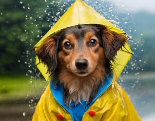 Hundewetter, Hund mit Regenschirm. 