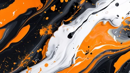 Poster abstract pop art background in the colors liquid orange, white, and black, © MSTSANTA