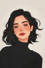 A woman with a black sweater and a red lipstick