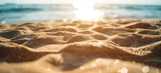 Sandy Beach Texture Close-up with Sun Glare - Powered by Adobe