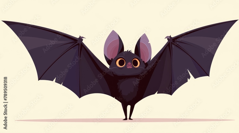 Poster 2d illustration of a funny black vampire bat with striking eyes in a flat icon style