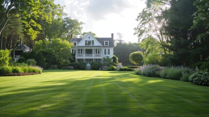Perfectly manicured picturesque New England lawn, hd, uhd