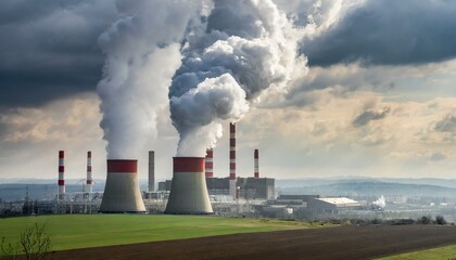 nuclear power station with blowing smoke
