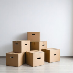 Fototapeta premium Boxes for moving in apartment on white background.