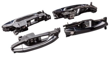 Spare part and body element outer handle of opening a door from a car on a white isolated background. Auto service industry.