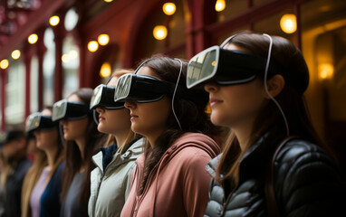 Students engaging in virtual reality exploration. Generative AI