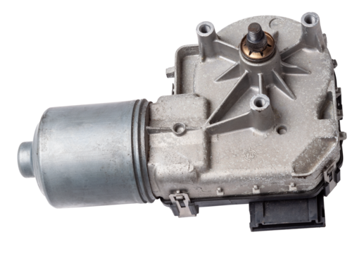 Wiper electric motor on white isolated background. Spare car parts catalog.