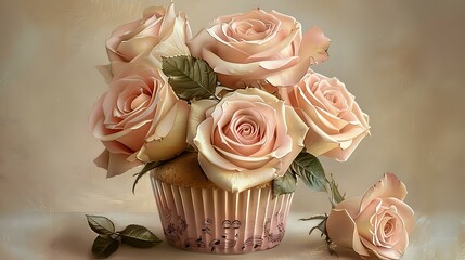 Gorgeous Cupcake and Rose Illustration with Musical Notes