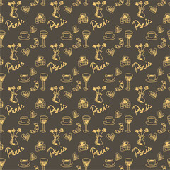 Seamless pattern wallpaper background print with France objects decor for textile paper 