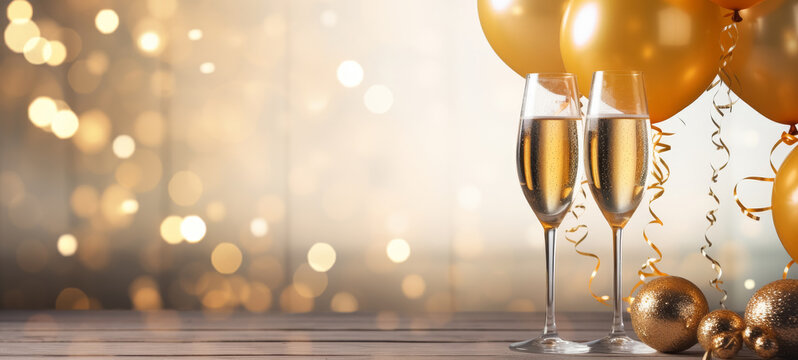 New Year's Celebration Champagne Balloons Sparkles