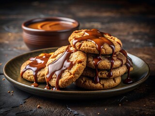 a plate of cookies with caramel on it cookies with chocolate chips on them children's cookies
