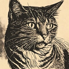 digital illustration printmaking background poster vintage cat