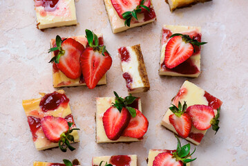 Strawberry cheesecake bars top veiw .style hugge