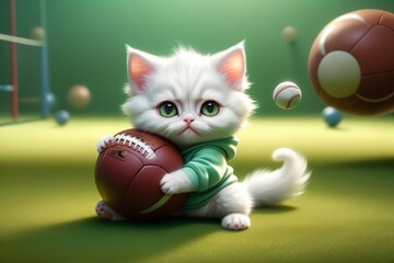 cute kitten plays sports, holds a ball
