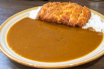 Tonkatsu Curry, a plate of rice with fried pork and curry sauce. Japanese food