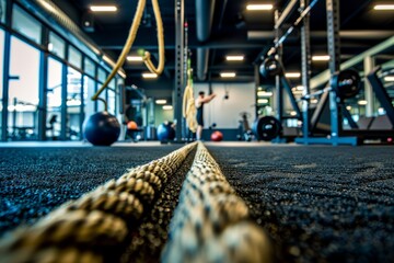 Intense Gym Workout, Battle Ropes in Sharp Focus