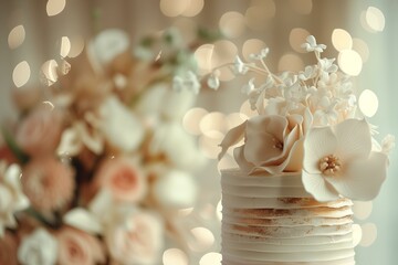 stylish trendy buttercream floral decorated wedding cake at a wedding reception