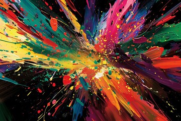 explosive abstract artwork vibrant paint strokes and splatters digital art