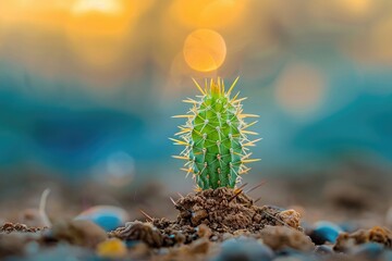 Young Cactus Growth Against a Timelapse of Cloudy Skies - obrazy, fototapety, plakaty