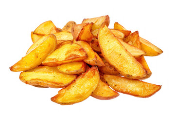 fried potato wedges isolated on white background