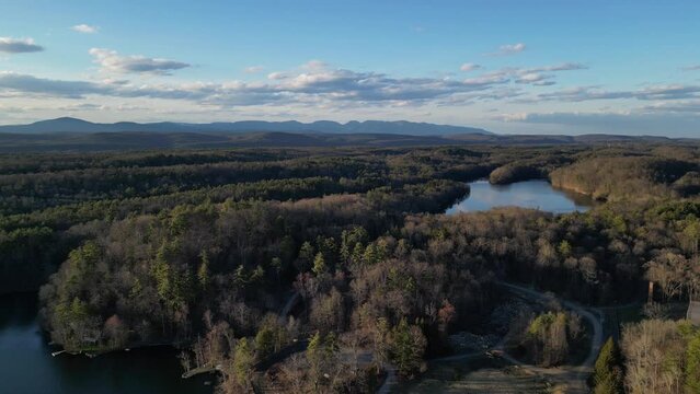 catskill mountains (aerial footage of catskills with lake in foreground) rosendale, kingston (scenic hills at sunset, dusk) upstate new york hudson valley (beautiful landscape drone shot) establishing